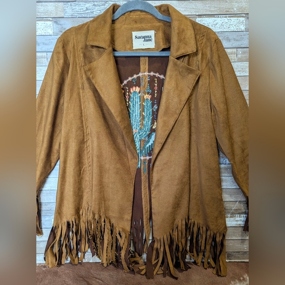 Savanna Jane Brown Fringe Jacket with Embroidered Design - Picture 12 of 16